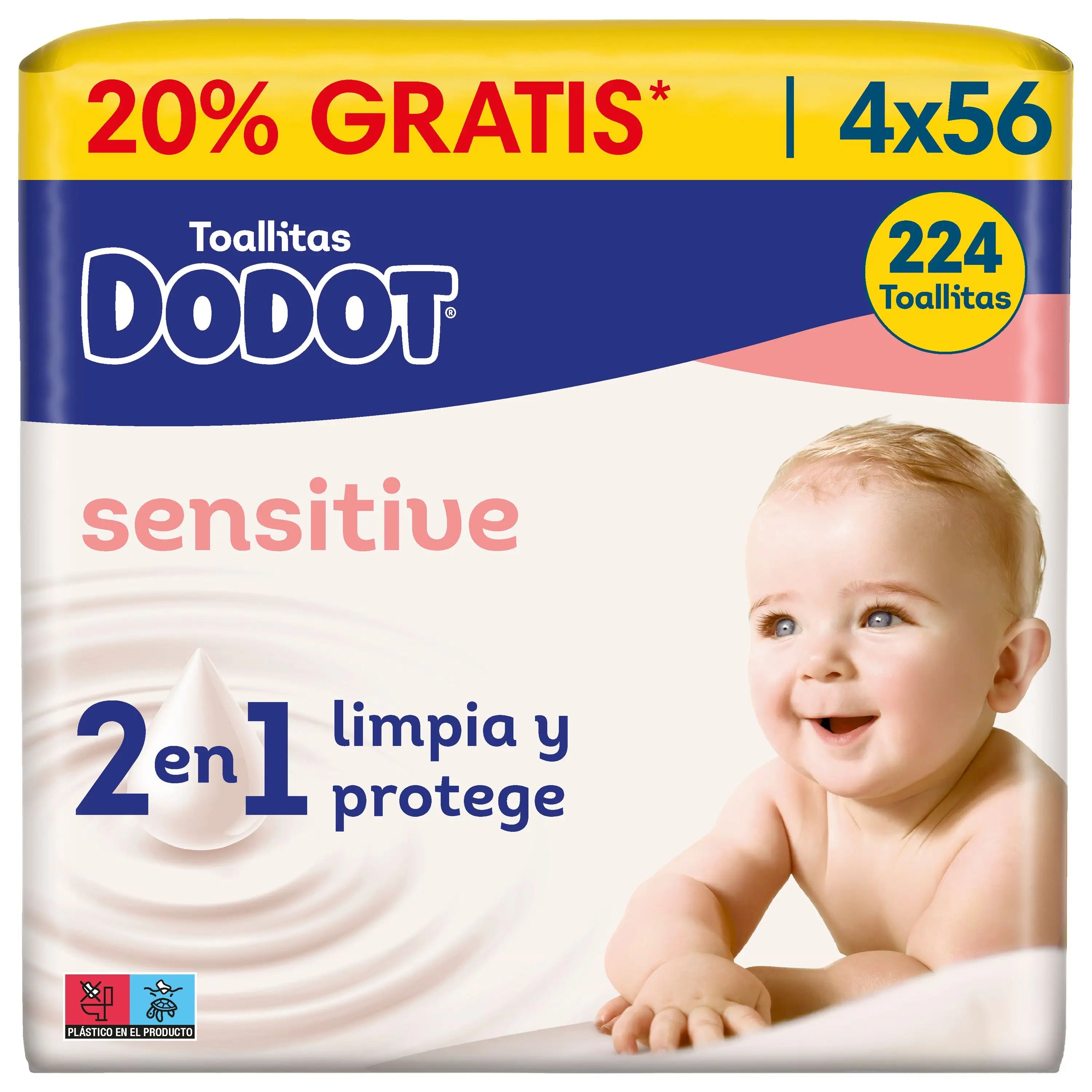 Dodot Sensitive Wischtücher, 4x56, 224 Stück (20% FREE)