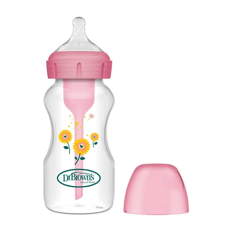 Dr.Brown's Wide Mouth Babyflasche Rosa Blumen Pp Optionen+ , 270 ml