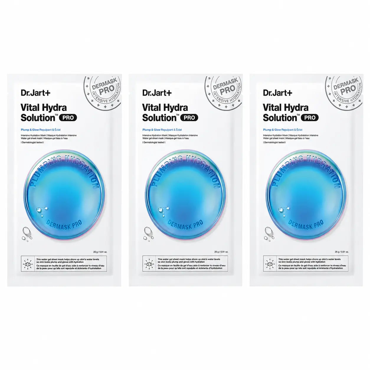 Dr.Jart+ Dermask Vital Hydra Solution Pro Feuchtigkeitsspendende Gesichtsmaske, 26 Gr , Packung 3