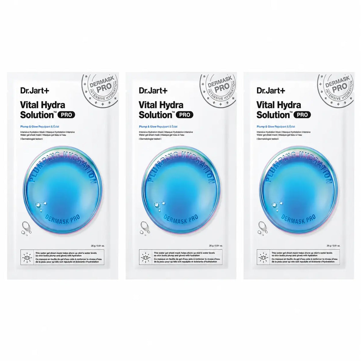 Dr.Jart+ Dermask Vital Hydra Solution Pro Feuchtigkeitsspendende Gesichtsmaske, 26 Gr , Packung 3