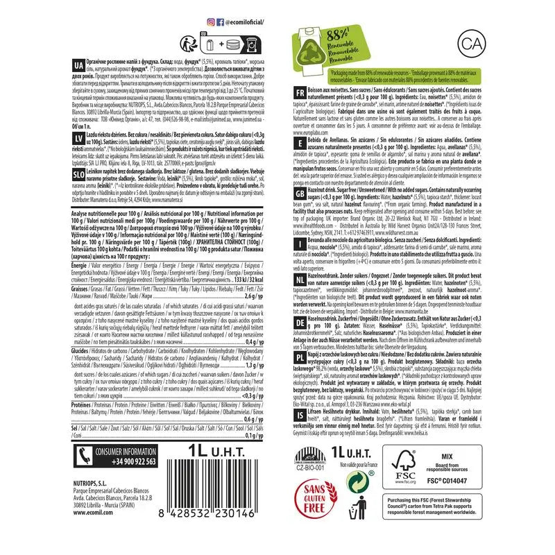 Ecomil Haselnuss Natur, 1 l