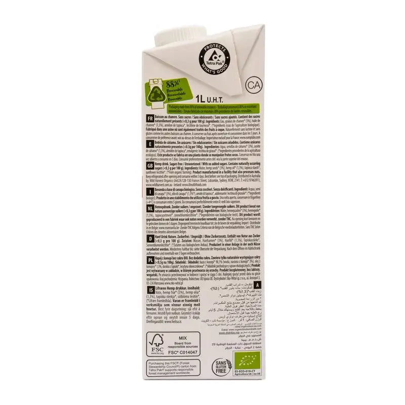 Ecomil Hanf Natur (zuckerfrei), 1 l