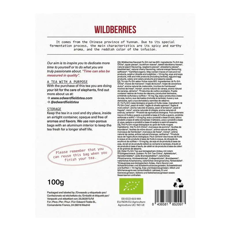Edward Fields Tee Bio Roter Pu Erh Tee Bulk Mit Roten Beeren 50 Tassen , 100 Gramm