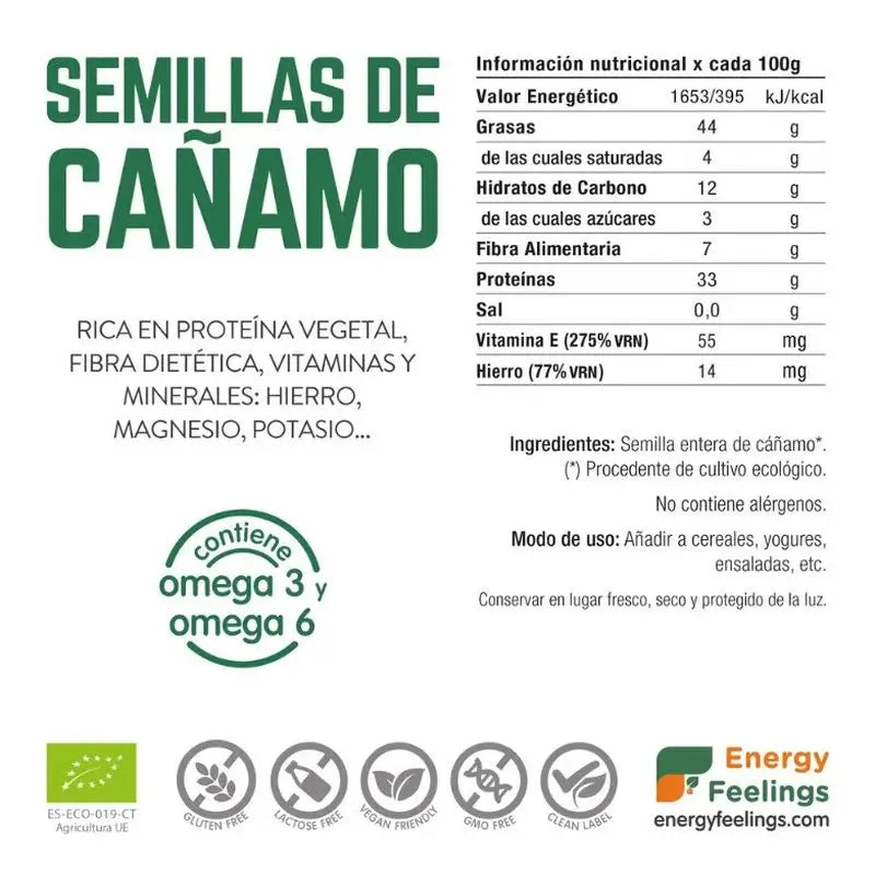 Energy Feelings Hanfsamen 1Kg. Öko-Veganer Sg
