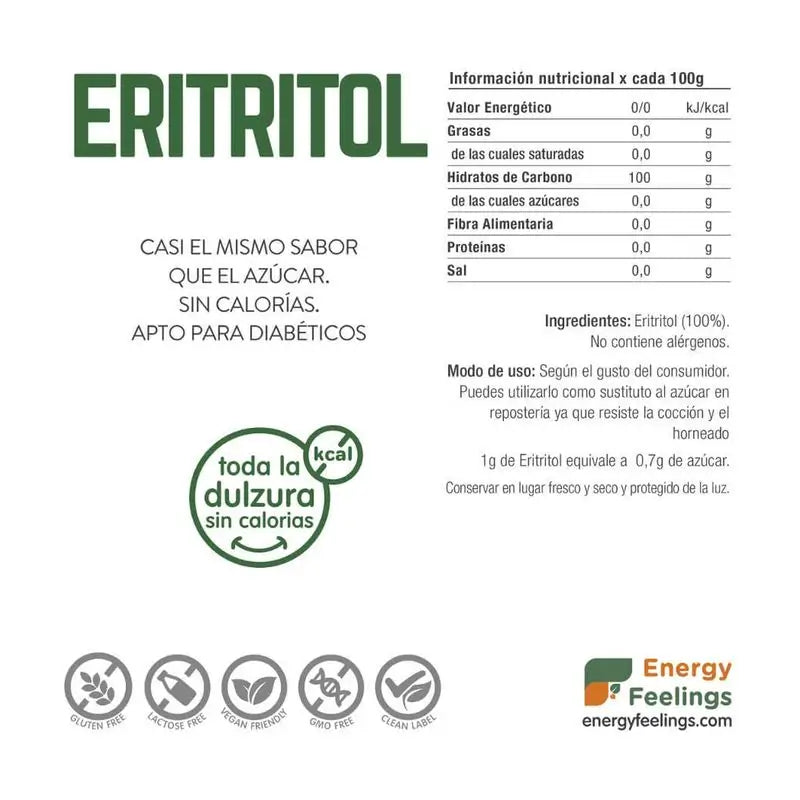 Energy Feelings Erythritol-Pulver 1Kg. Veganer Sg