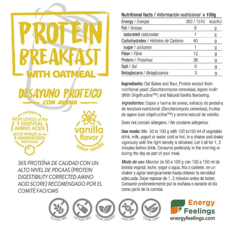 Energy Feelings Protein-Frühstück Vanille 1Kg. Öko