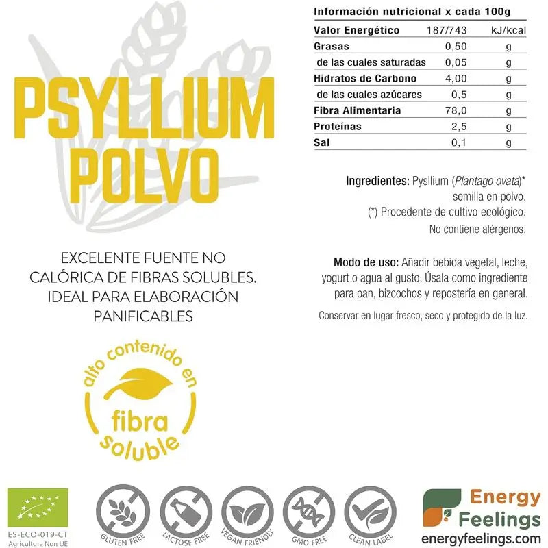 Energy Feelings Psyllium Pulver 500Gr. ökologisch vegan Sg
