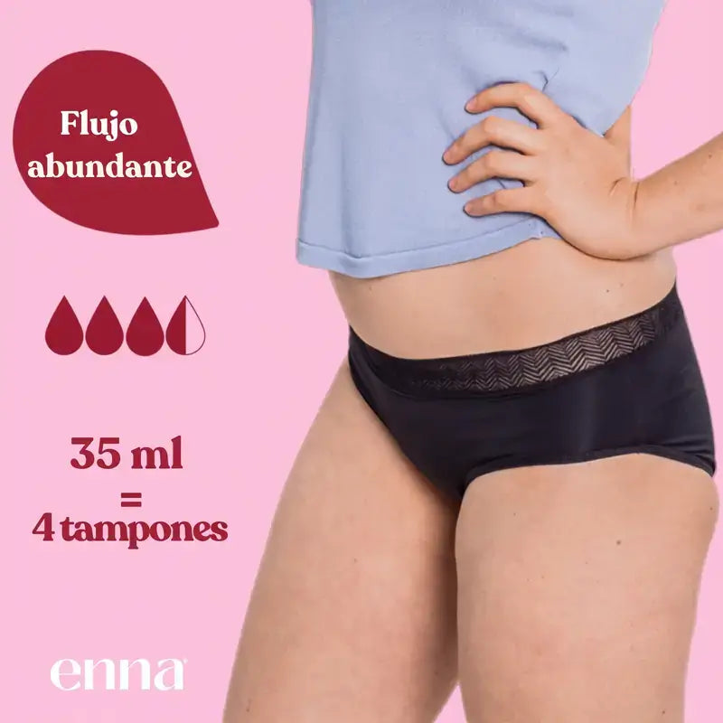 Enna Menstruationshöschen Floral Classic Day - Starker Ausfluss, Größe L, Schwarz, 2er Pack