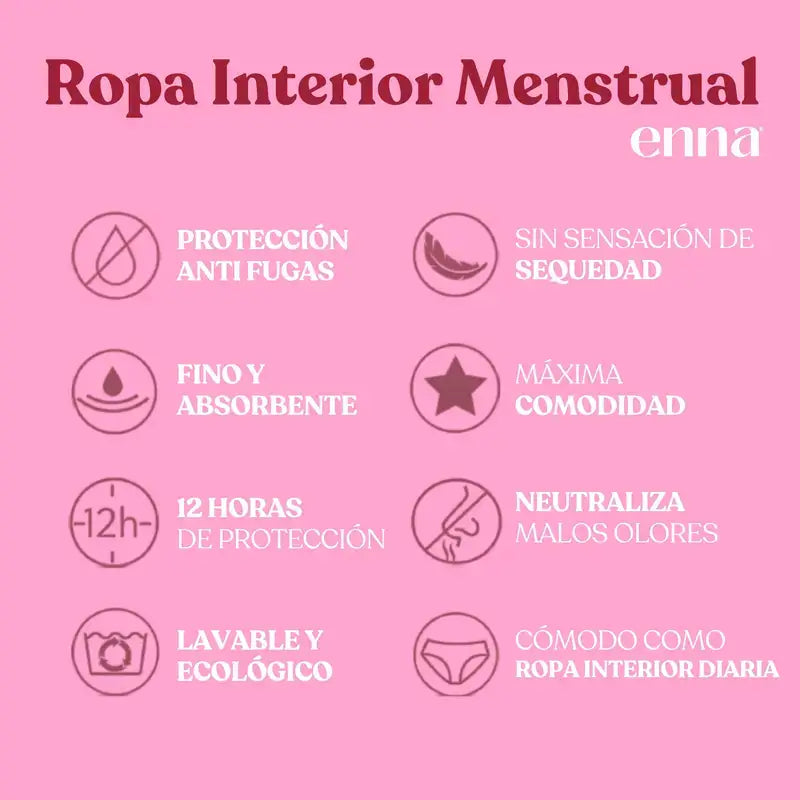 Enna Menstruationshöschen Floral Classic Day - Starker Ausfluss, Größe L, Schwarz, 2er Pack