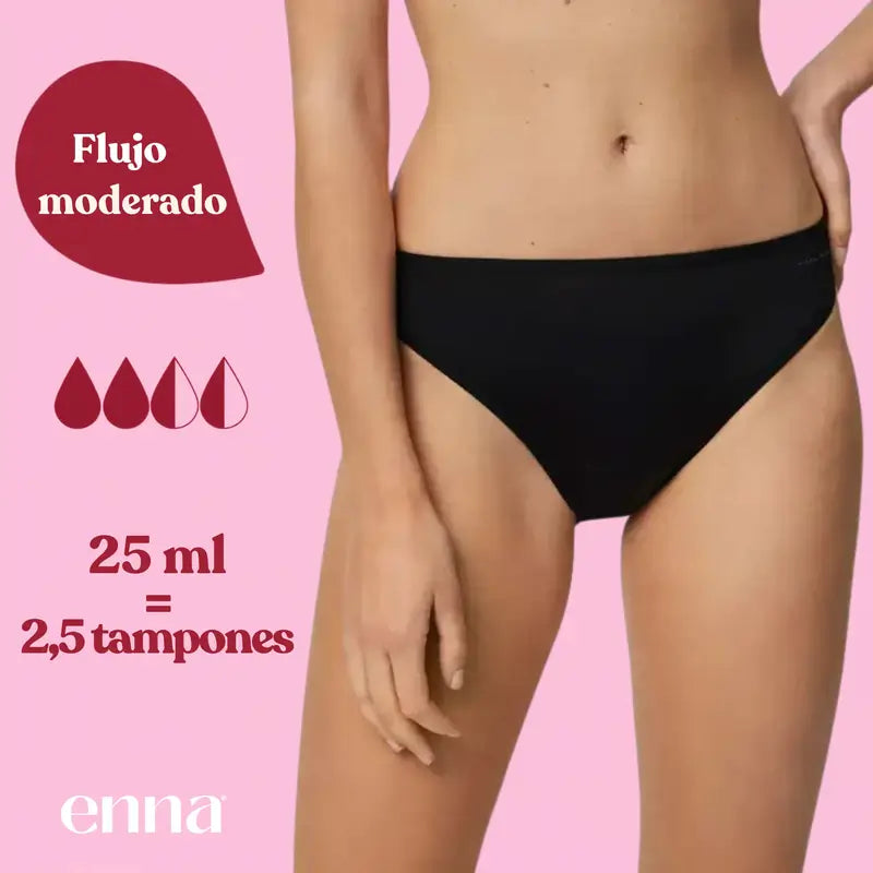 Enna Menstruationshöschen Free Cut Medium Flow Day Größe 2, Schwarz