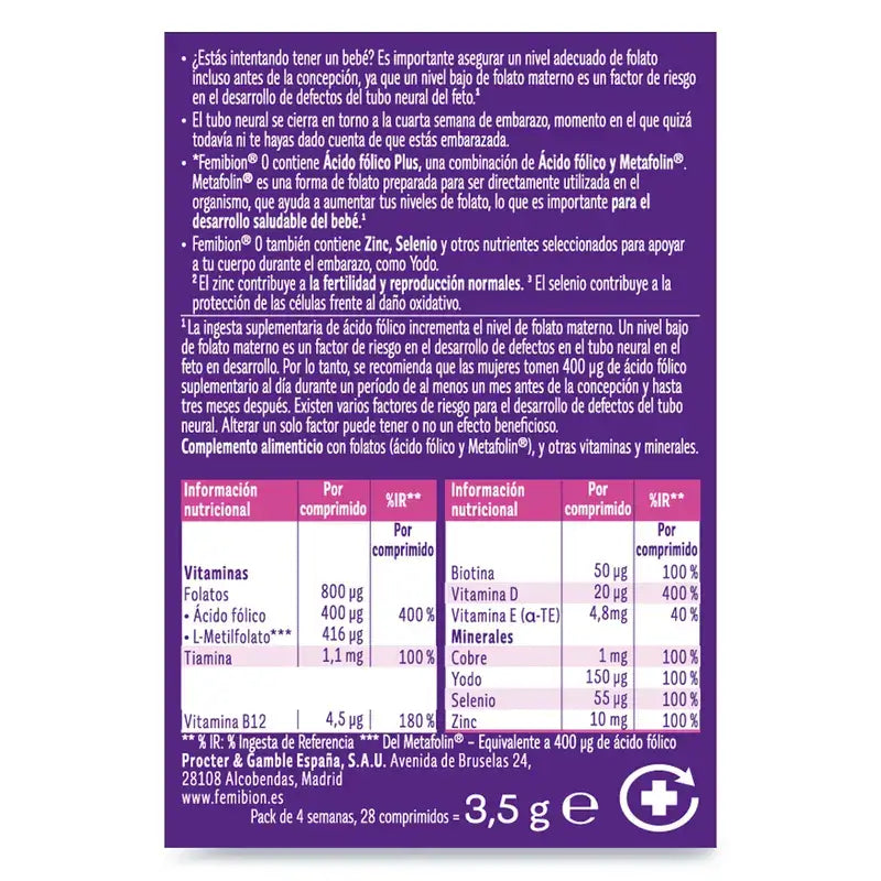 Femibion 0 Schwangerschaftsplanung mit Folsäure Plus, 28 Tabletten