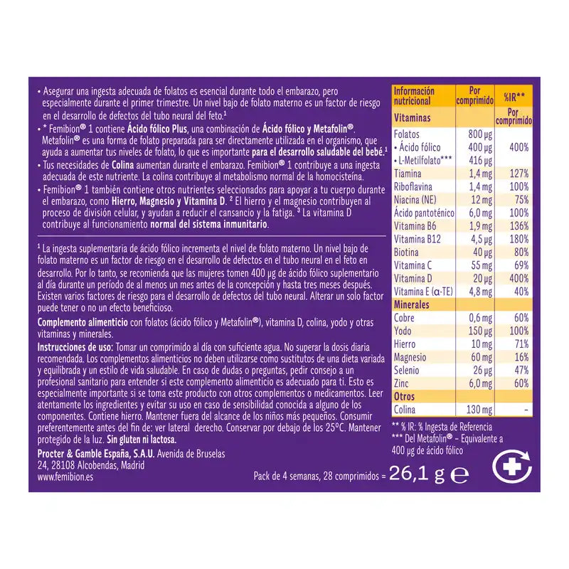 Femibion 1 Erstes Trimester der Schwangerschaft, Wochen 1-12, Folsäure Plus, 3X28 Tabletten