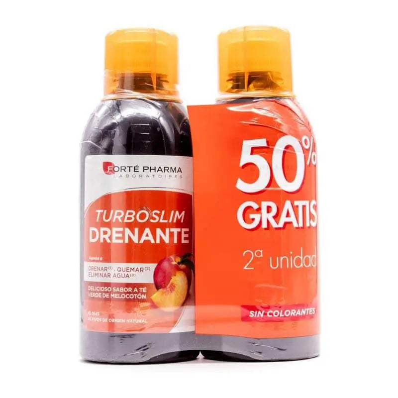 Forté Pharma Slim Drenante Peach Flavour, 2 units x 500 ml 2nd unit 50% Discount