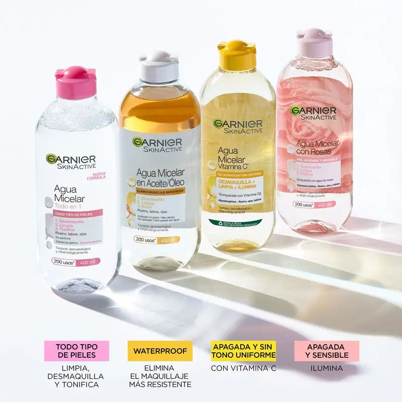 Garnier Vitamin C Micellar Water reinigt, entfernt Make-up und hellt fahle Haut auf. Hypoallergene Formel -400Ml