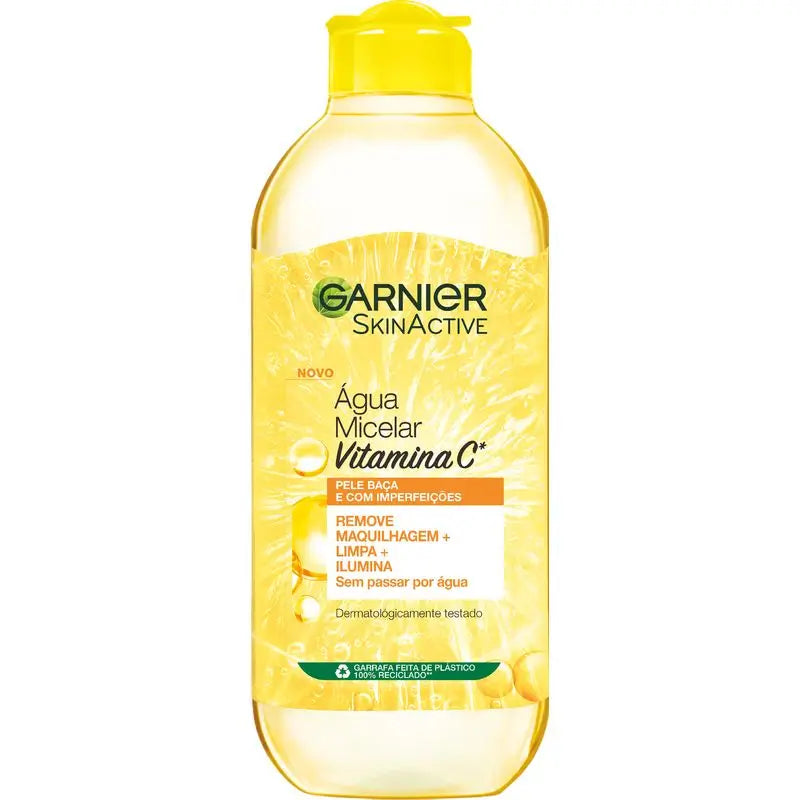 Garnier Vitamin C Micellar Water reinigt, entfernt Make-up und hellt fahle Haut auf. Hypoallergene Formel -400Ml