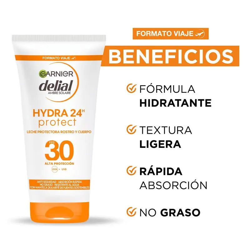 Garnier Delial Delial Schutzmilch Spf 30 Hydra 24 Protect, wasserabweisende & feuchtigkeitsspendende Formel mit Shea Butter
