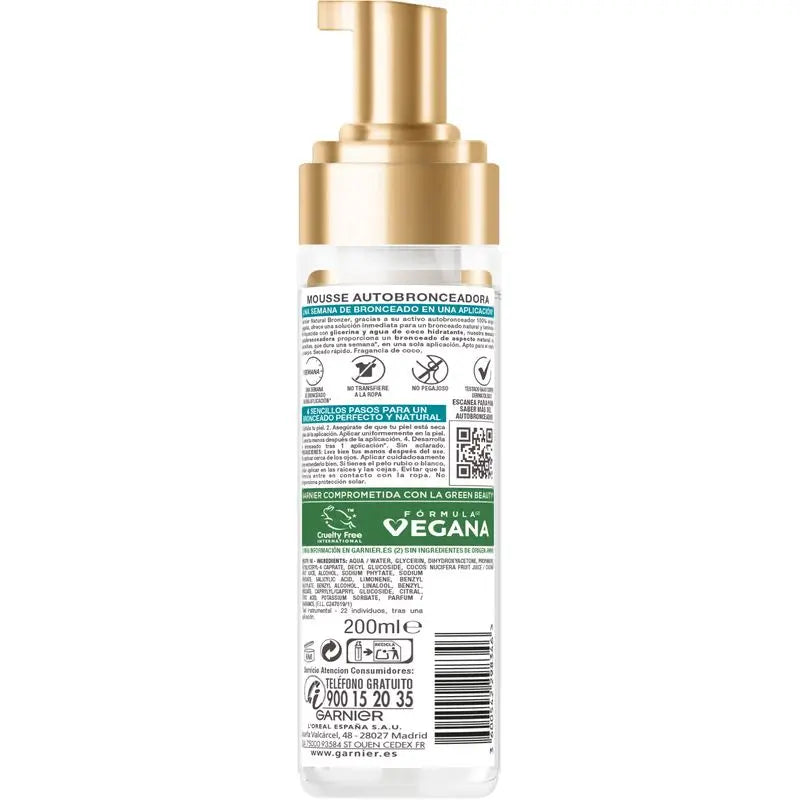 Garnier Delial Selbstbräunungs-Mousse mit feuchtigkeitsspendendem Kokosnusswasser 200 Ml