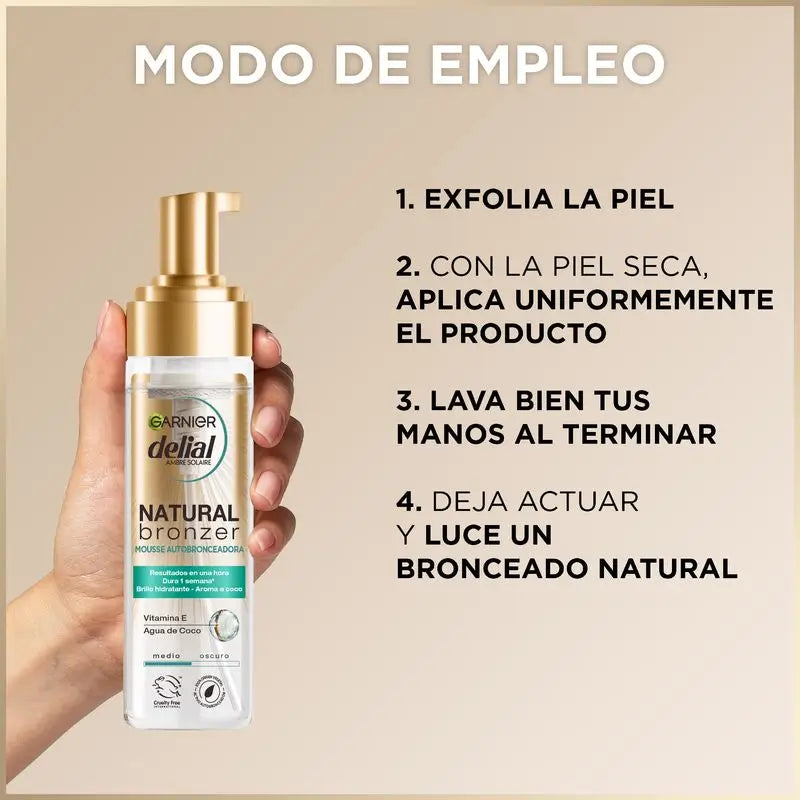 Garnier Delial Selbstbräunungs-Mousse mit feuchtigkeitsspendendem Kokosnusswasser 200 Ml