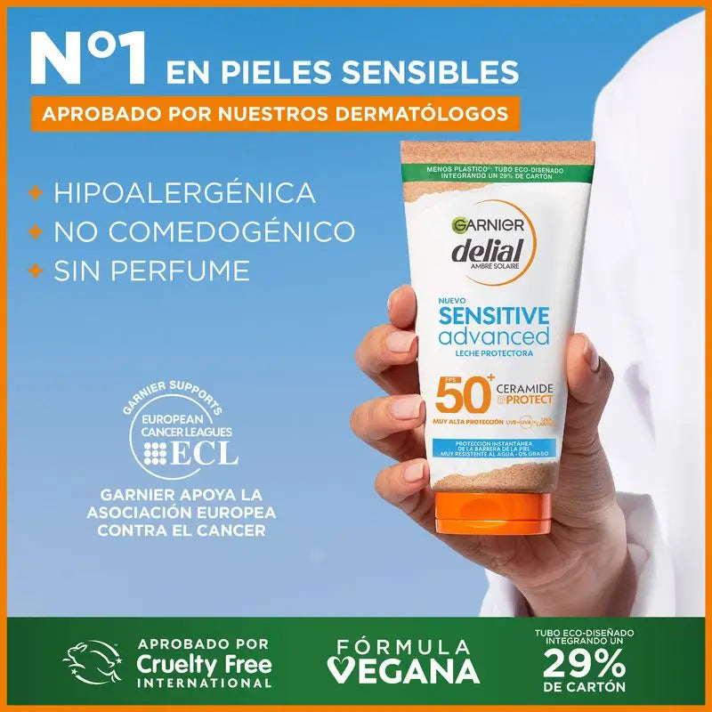 Garnier Delial Sensitive Advanced Sunscreen Milk für helle, empfindliche und sonnenunverträgliche Haut Ip50+ - 175 Ml.