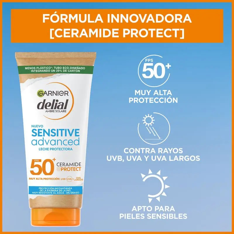 Garnier Delial Sensitive Advanced Sunscreen Milk für helle, empfindliche und sonnenunverträgliche Haut Ip50+ - 175 Ml.