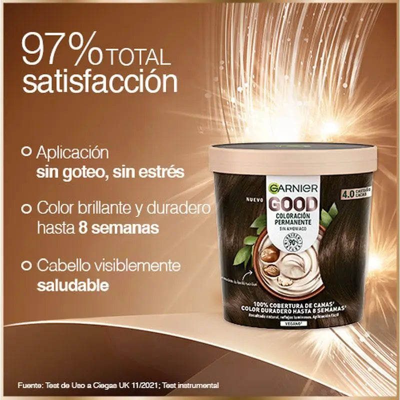 Garnier Good Permanent Colouring Ammoniakfrei, 90% natürlichen Ursprungs Farbton 4.0 Kakaobraun.