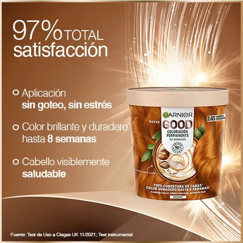 Garnier Good Permanent Colouring Ammoniakfrei, 90% natürlichen Ursprungs Farbton 7.43 Kurkuma-Kupfer.