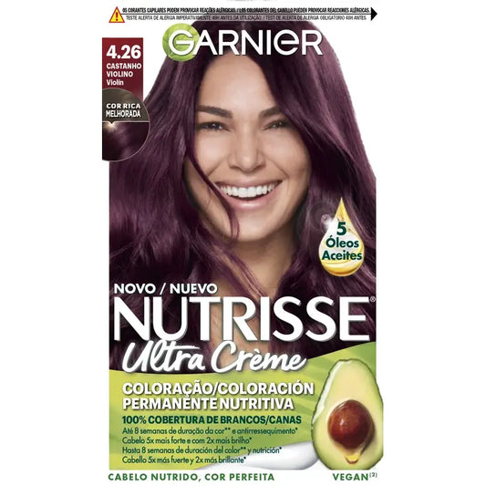Garnier Nutrisse Grauhaarabdeckung mit nährender Maske Farbton 4.26 Braune Geige , 160 ml