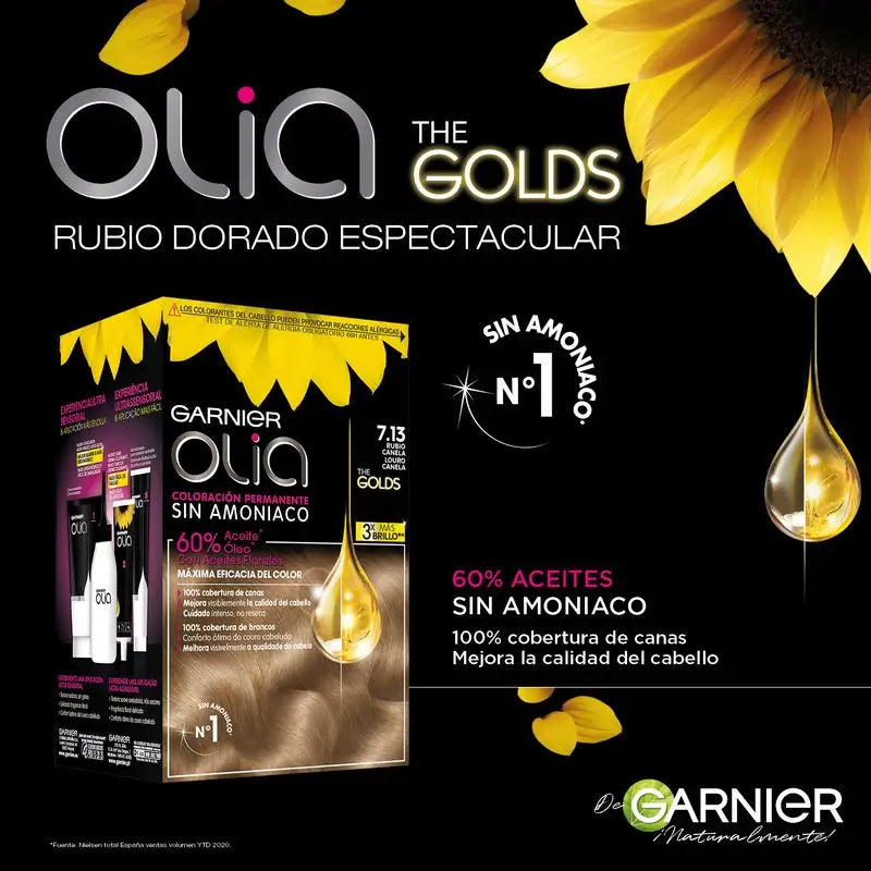 Garnier Olia Permanent Colouring Ammoniakfrei, angenehm duftend mit natürlichen Blumenölen - Zimtblond 7.13