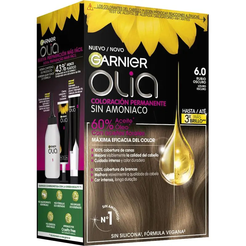 Garnier Olia Permanente Färbung Ammoniakfrei, angenehm duftend mit natürlichen Blumenölen - Dunkelblond 6.0