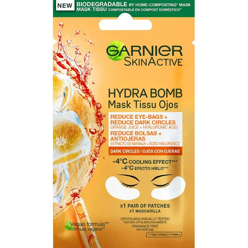 Garnier Skin Active Mask Tissue Eye Contour Anti-Fatigue & Anti-Dark Circles mit Hyaluronsäure & Orangenextrakt