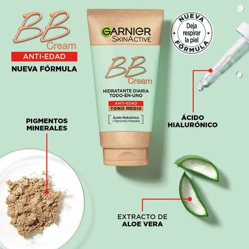 Garnier Skinactive Bb Cream Anti Age Medium Tone. All In One Feuchtigkeitscreme mit Farbe Spf15, 50Ml