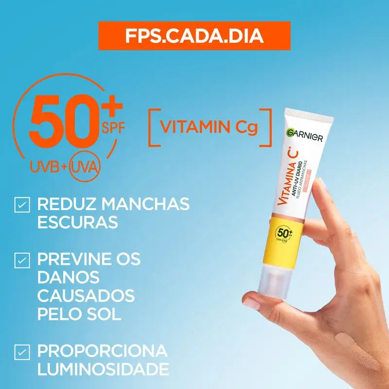 Garnier Vitamin C Flüssigkeit Anti-Uv Anti-Fleck täglicher Glow-Effekt Fps50+, 40 Ml