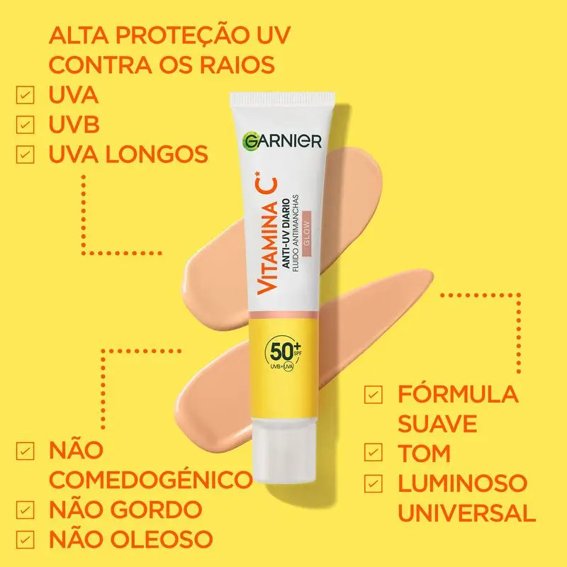Garnier Vitamin C Flüssigkeit Anti-Uv Anti-Fleck täglicher Glow-Effekt Fps50+, 40 Ml
