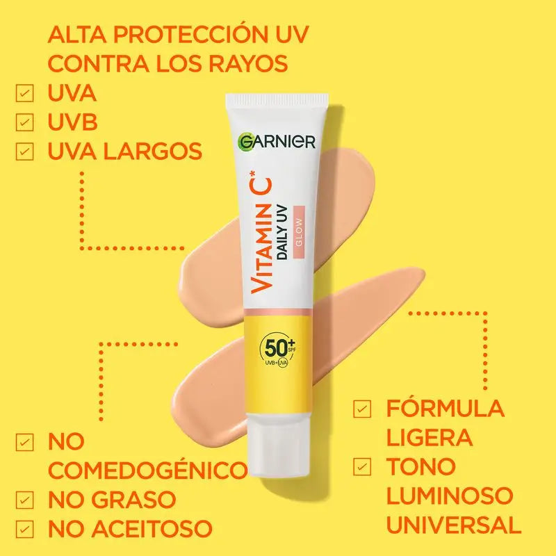 Garnier Vitamin C Flüssigkeit Anti-Uv Anti-Fleck täglicher Glow-Effekt Fps50+, 40 Ml