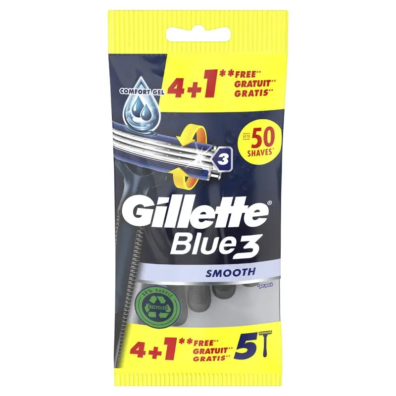 Gillette Blue3 Smooth Einwegrasierer für Männer, 5 Stück.
