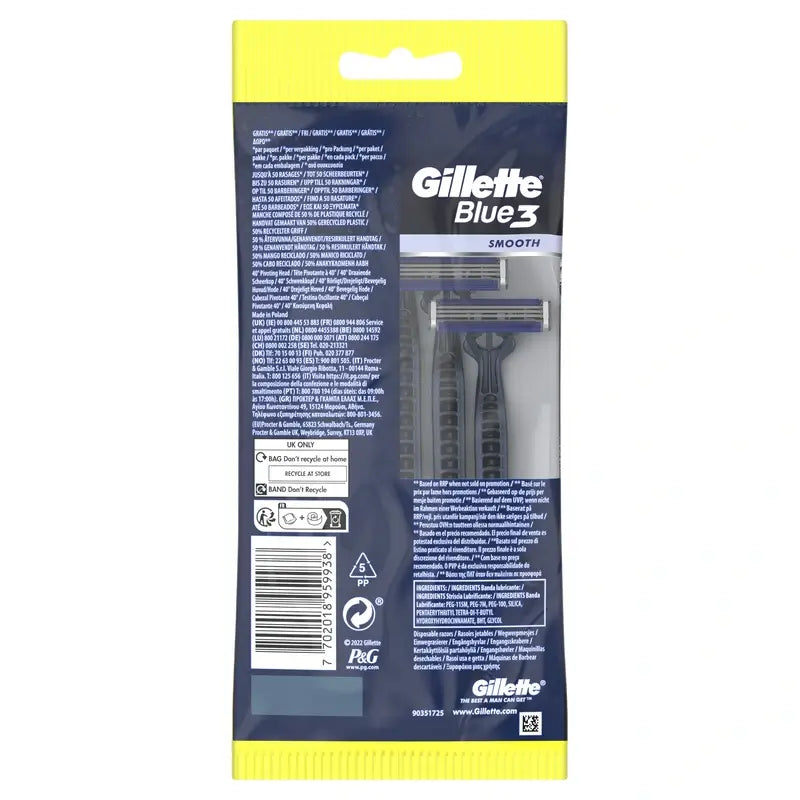 Gillette Blue3 Smooth Einwegrasierer für Männer, 5 Stück.