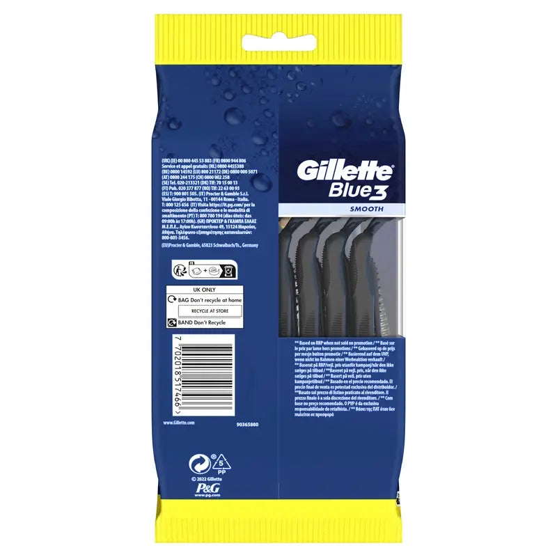 Gillette Blue3 Smooth 3-Klingen-Einwegrasierer, 16 Stück.