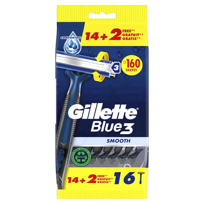 Gillette Blue3 Smooth 3-Klingen-Einwegrasierer, 16 Stück.