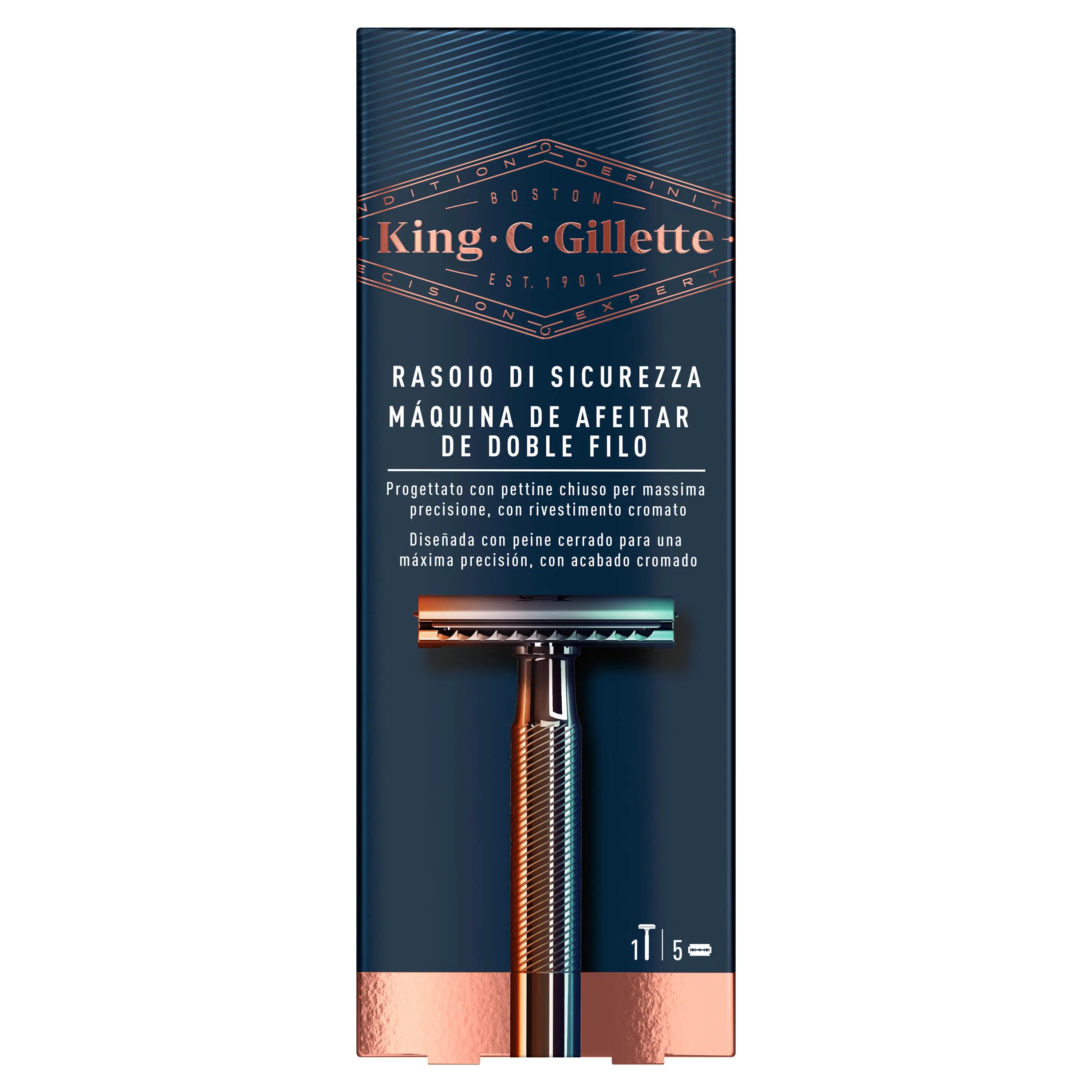Gillette King C. Double Edge Rasiermesser Bart + 5 Klingen