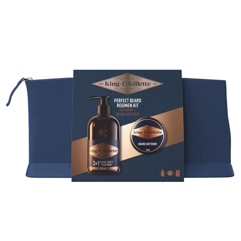 Gillette King C. Beard Geschenkpaket 1 Reinigungsgel 350ml + 1 Balsam 100ml + Etui