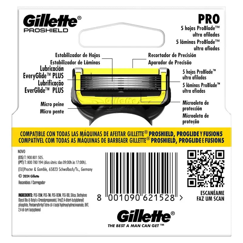 Gillette Proshield Rasierer-Nachfüllpackungen für Männer, 4 Stück.