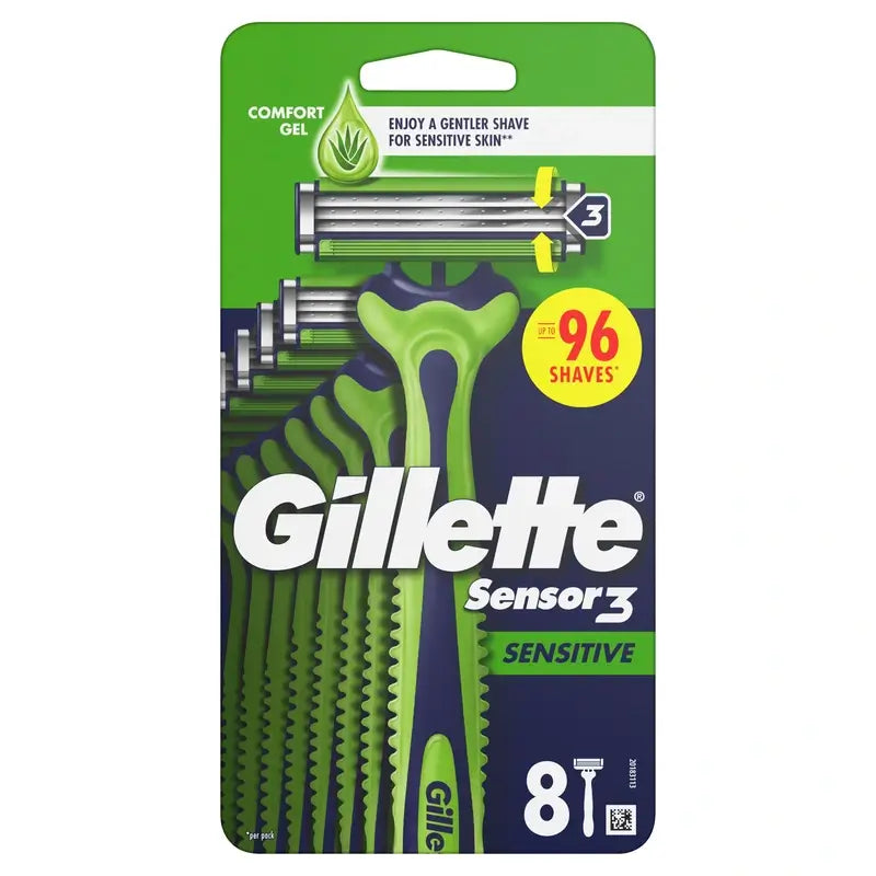 Gillette Sensor3 Sensitive Einweg-Rasierer für Männer Gleitstreifen, 8 Stück.