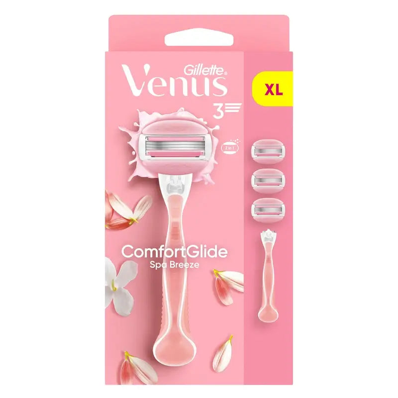 Gillette Venus Comfortglide Spa Breeze Haarentfernungs-Rasierer für Frauen, 1 Griff + 3 Nachfüllpackungen