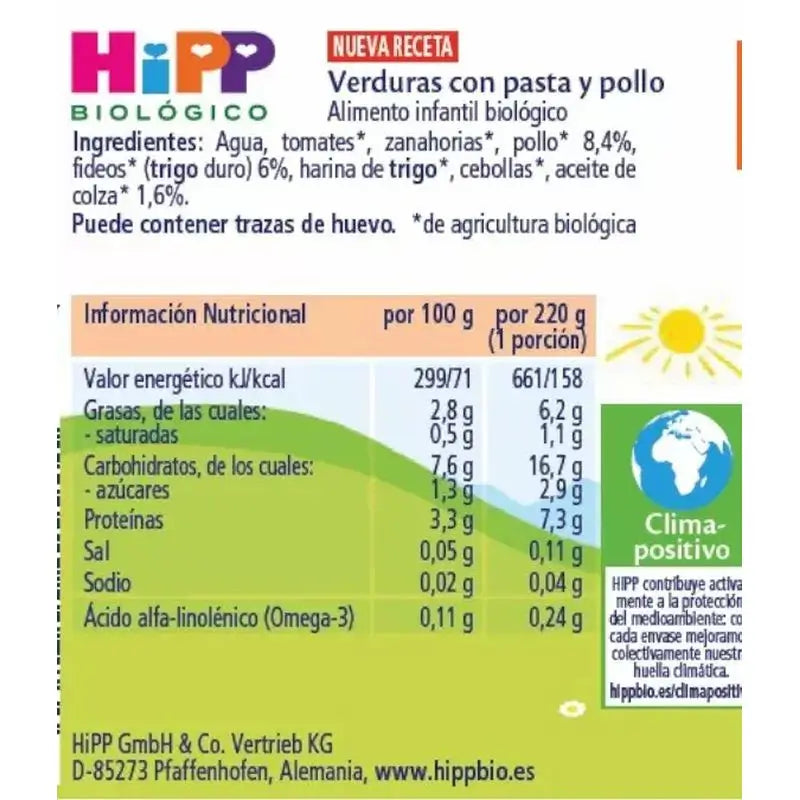 Hipp Bio-Gemüsekuchen mit Nudeln und Huhn, 220 G