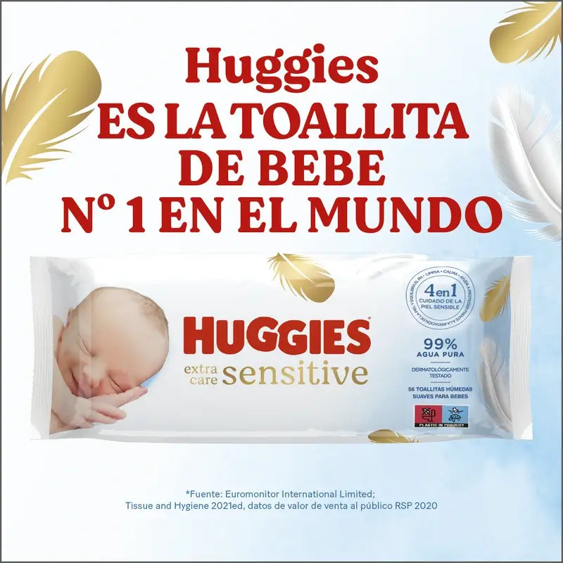 Huggies Extra Care Sensitive Feuchttücher, 48 Stück.