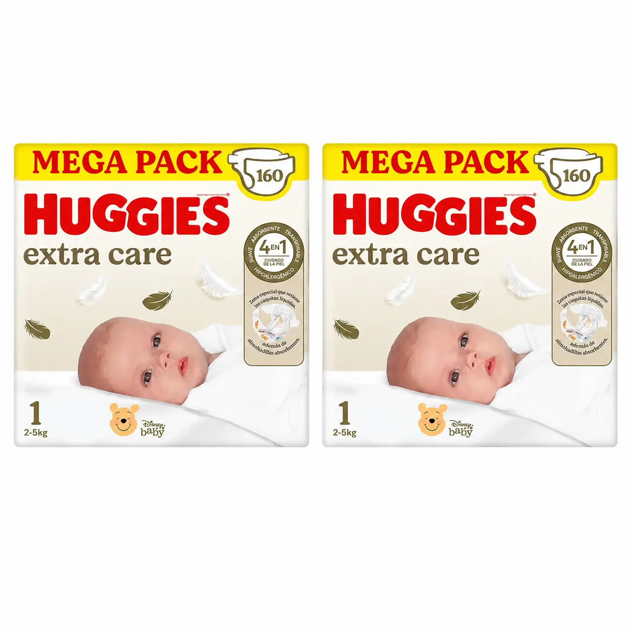 Huggies Extra Care Größe 1 (2-5 kg) Disney Baby Windel, 160 Stück, Packung 2