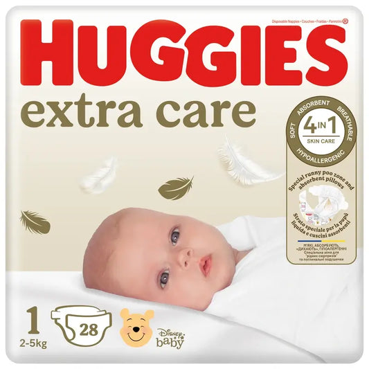 Huggies Extra Care Größe 1 (3-5 kg) Disney Baby Windel, 28 Stück.