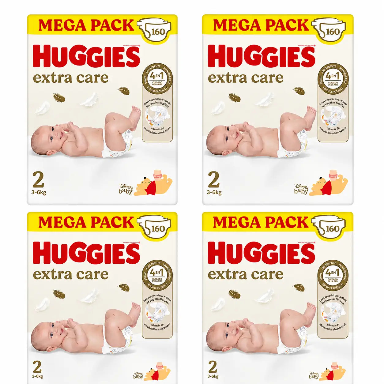 Huggies Extra Care Größe 2 (3-6 kg) Disney Baby Windel, 160 Stück, Packung 4