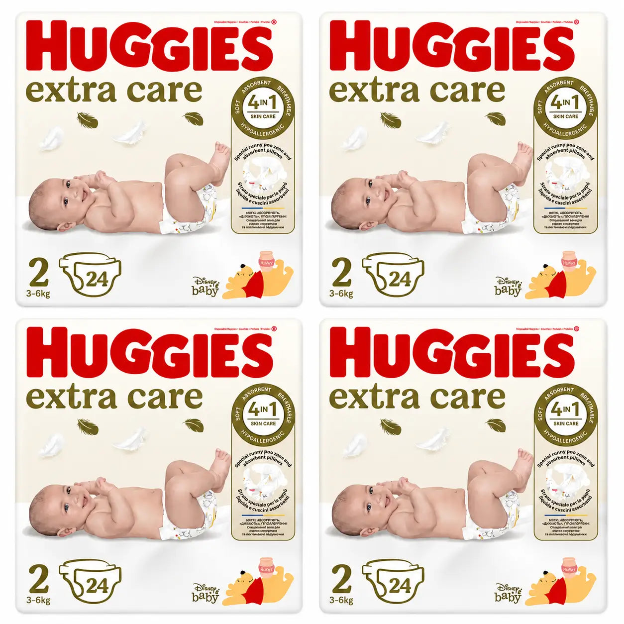 Huggies Extra Care Größe 2 (3-6 kg) Disney Baby Windel, 24 Stück, Packung 4