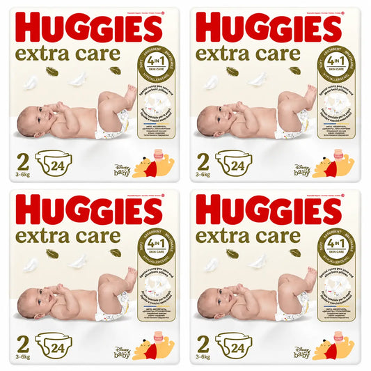 Huggies Extra Care Größe 2 (3-6 kg) Disney Baby Windel, 24 Stück, Packung 4